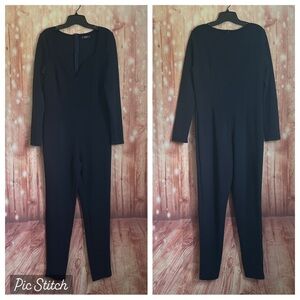 Shein Navy Blue Sweetheart Neckline Long Sleeve Jumpsuit